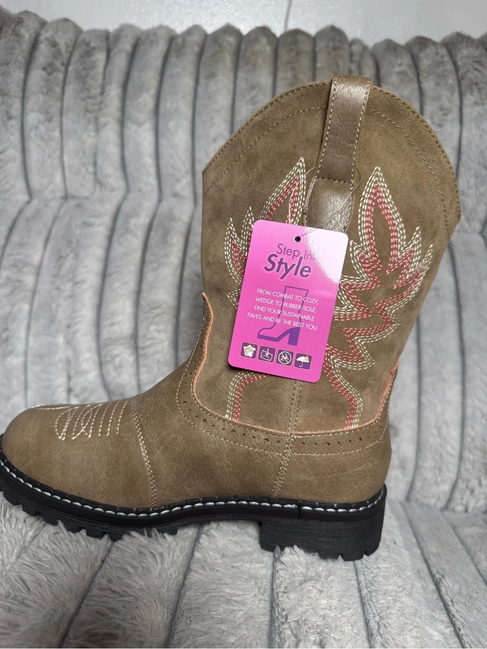 Hawkwell Tan Western Boots with Pink Stitching